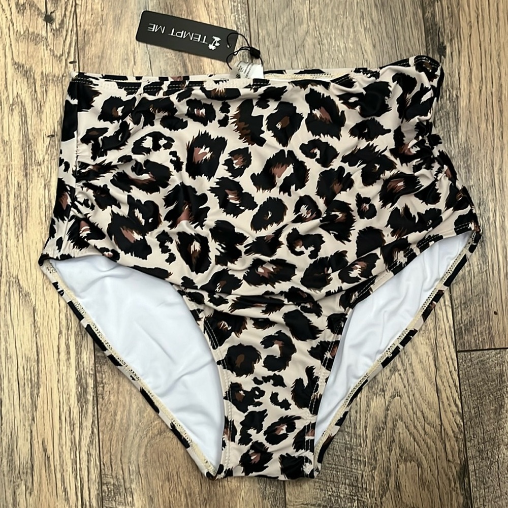 Tempt me high waisted bikini bottom leopard new with tags size large